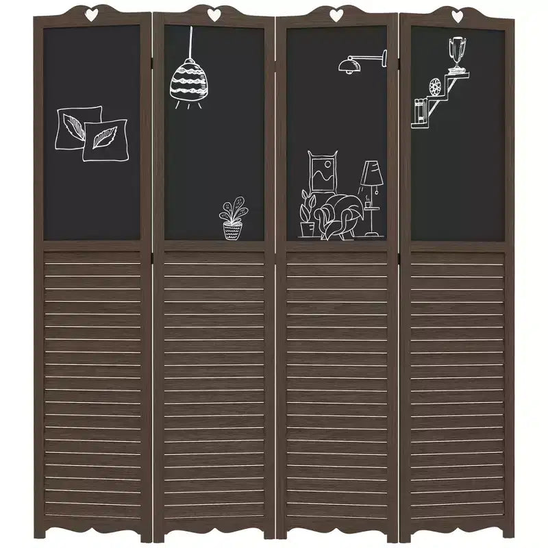 Wooden Room Divider with Blackboard, 4 Panel Folding Privacy Screen for Home Office, 5.5'