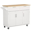 Mobile Kitchen Island with Storage, Kitchen Cart with Wood Top, Storage Drawers, 3-door Cabinets, Adjustable Shelves and Towel Rack
