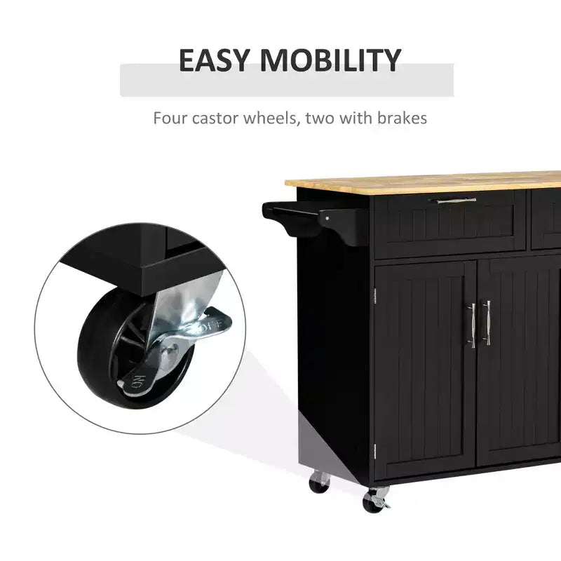 Mobile Kitchen Island with Storage, Kitchen Cart with Wood Top, Storage Drawers, 3-door Cabinets, Adjustable Shelves and Towel Rack