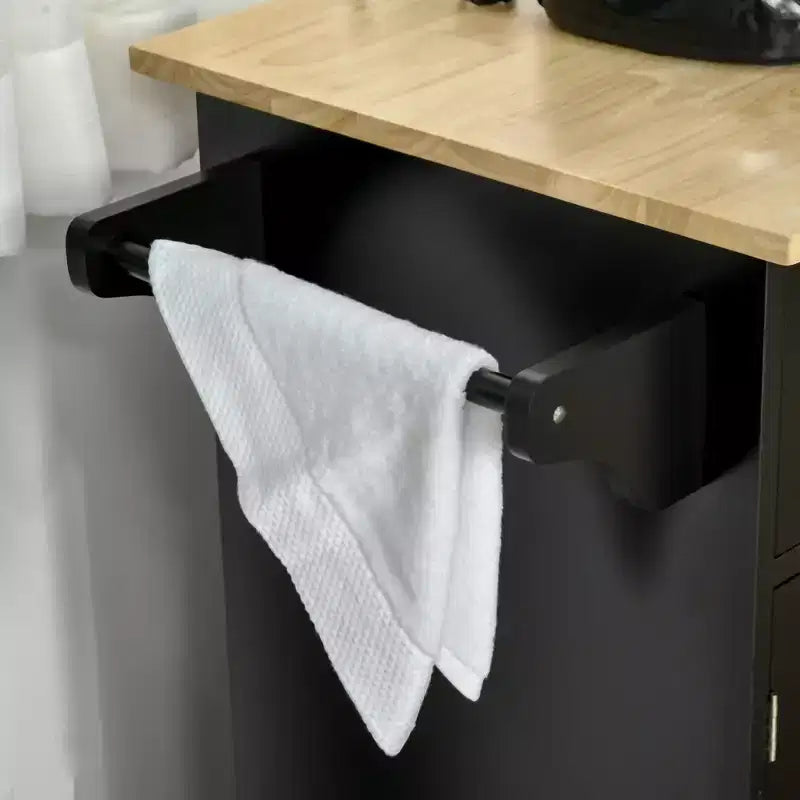 Mobile Kitchen Island with Storage, Kitchen Cart with Wood Top, Storage Drawers, 3-door Cabinets, Adjustable Shelves and Towel Rack