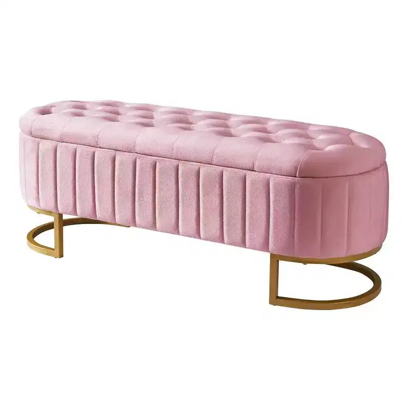 59 Velvet Storage Ottoman with Button-Tufted Top,Upholstered End of Bed Ottoman Bench with Metal Legs,Ottoman for Bedroom,Living Room,Entryway