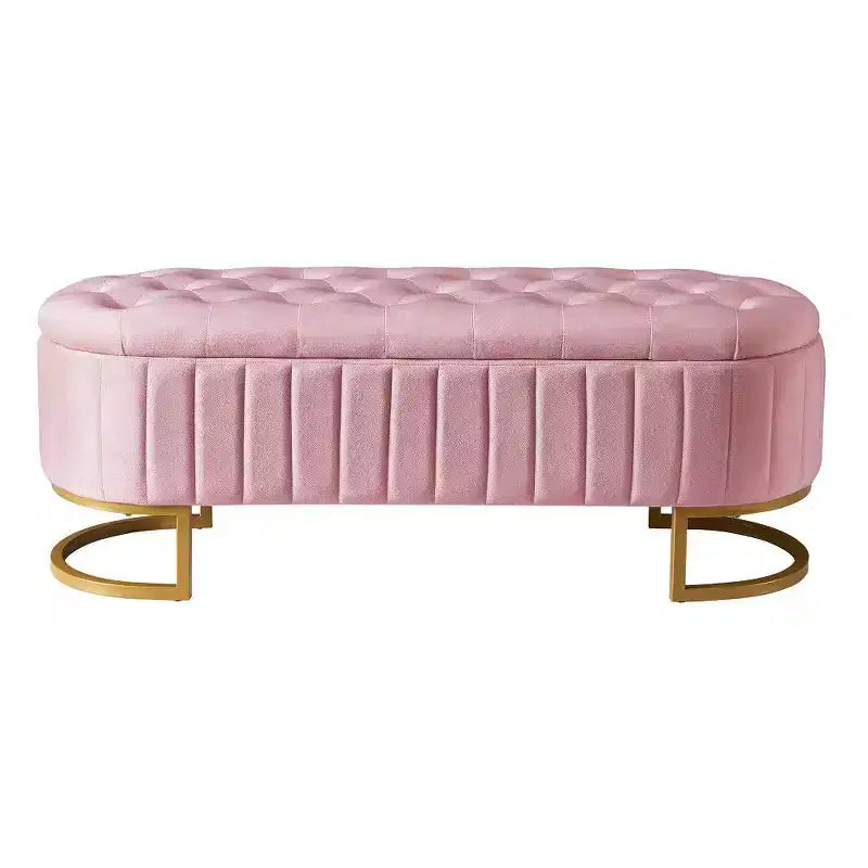 59 Velvet Storage Ottoman with Button-Tufted Top,Upholstered End of Bed Ottoman Bench with Metal Legs,Ottoman for Bedroom,Living Room,Entryway