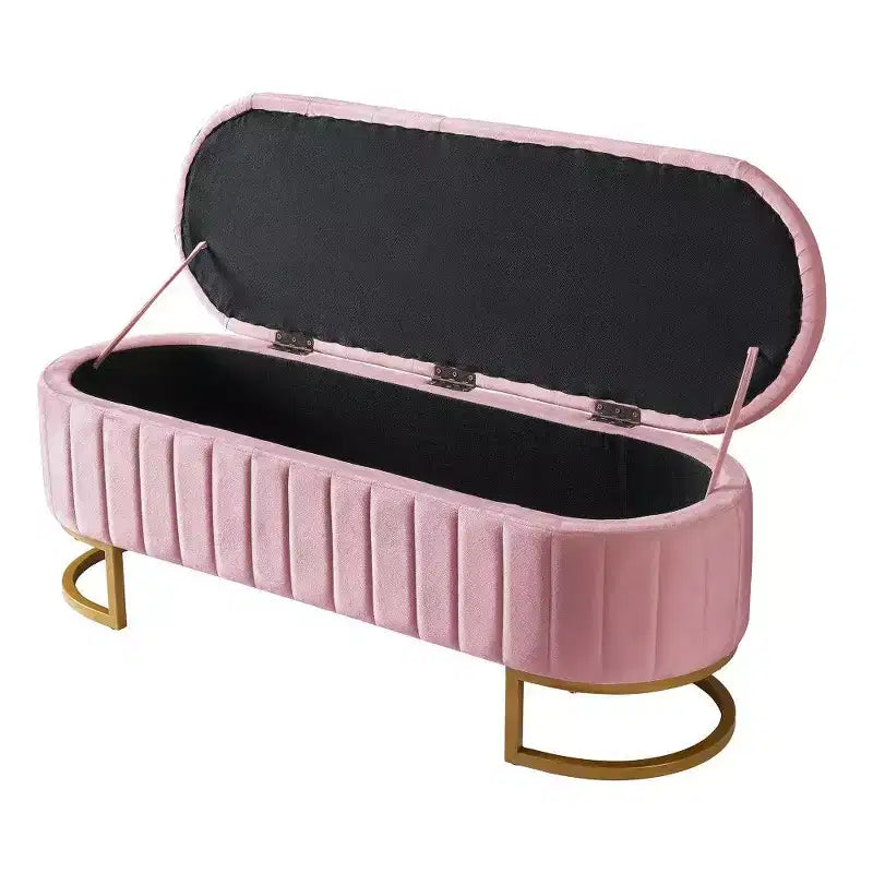 59 Velvet Storage Ottoman with Button-Tufted Top,Upholstered End of Bed Ottoman Bench with Metal Legs,Ottoman for Bedroom,Living Room,Entryway