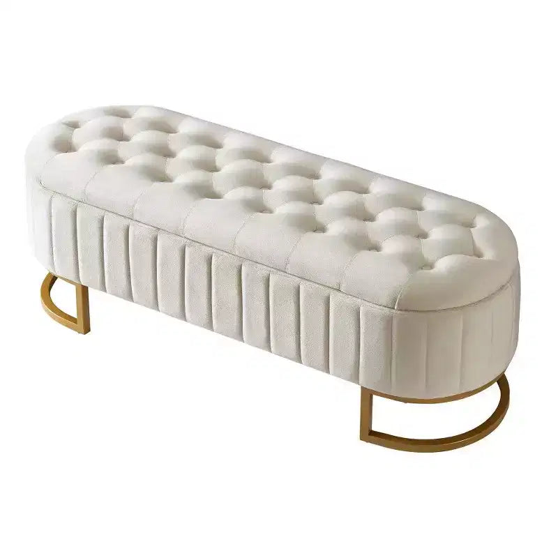 Banc de rangement ottoman en velours de 150 cm avec couvercle touffeté, banc ottoman rembourré avec pieds en métal pour chambre à coucher, salon, entrée