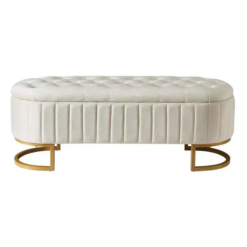 Banc de rangement ottoman en velours de 150 cm avec couvercle touffeté, banc ottoman rembourré avec pieds en métal pour chambre à coucher, salon, entrée
