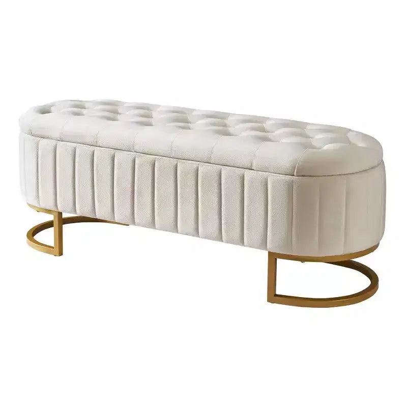 59 Velvet Storage Ottoman with Button-Tufted Top,Upholstered End of Bed Ottoman Bench with Metal Legs,Ottoman for Bedroom,Living Room,Entryway