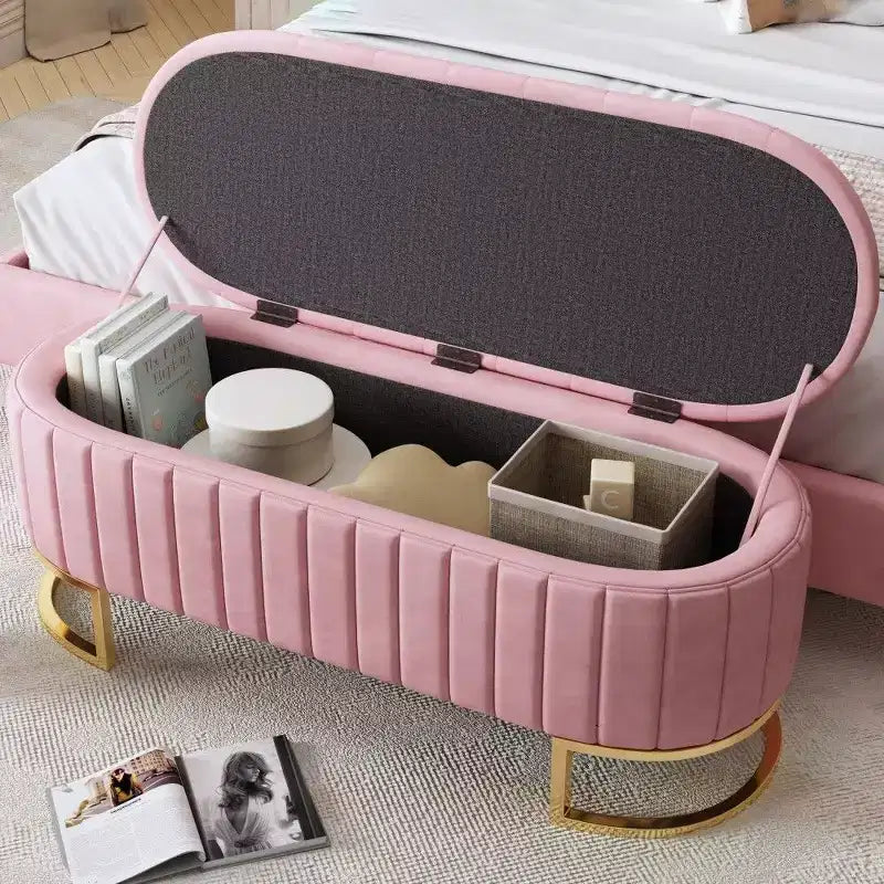 59 Velvet Storage Ottoman with Button-Tufted Top,Upholstered End of Bed Ottoman Bench with Metal Legs,Ottoman for Bedroom,Living Room,Entryway