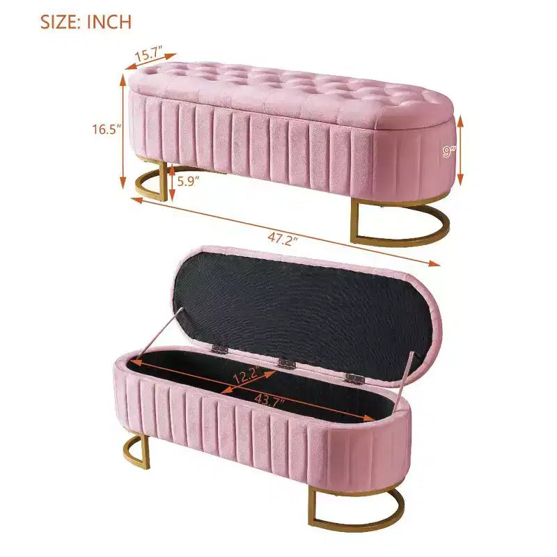 59 Velvet Storage Ottoman with Button-Tufted Top,Upholstered End of Bed Ottoman Bench with Metal Legs,Ottoman for Bedroom,Living Room,Entryway