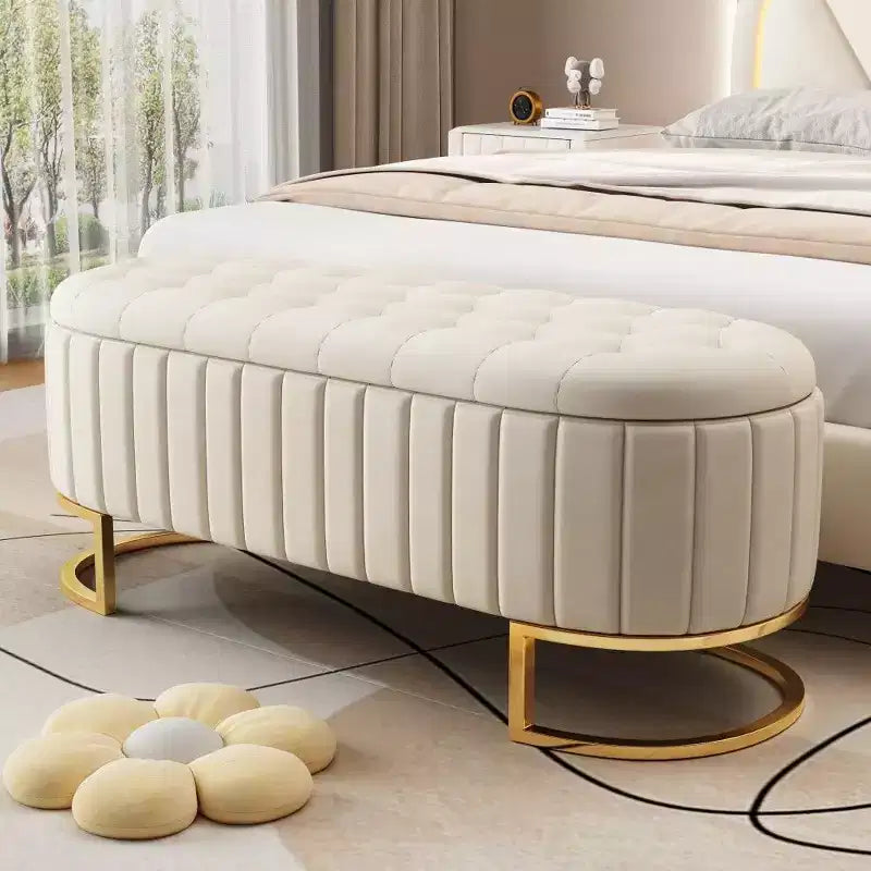 TUYOHW 59 Velvet Storage Ottoman with Button-Tufted Top,Upholstered End of Bed Ottoman Bench with Metal Legs,Ottoman for Bedroom,Living Room,Entryway