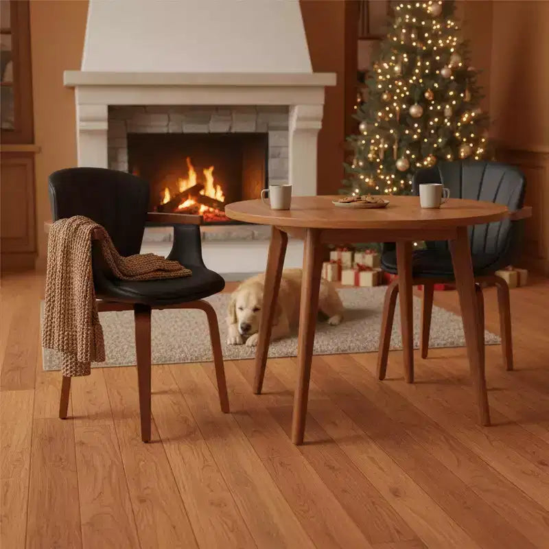 Set of 2 Swivel PU Leather Dining Chairs with Curved Wood Frame and Armrest