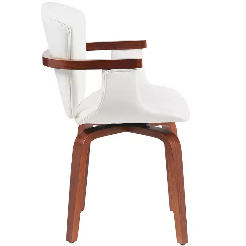 Set of 2 Swivel PU Leather Dining Chairs with Curved Wood Frame and Armrest