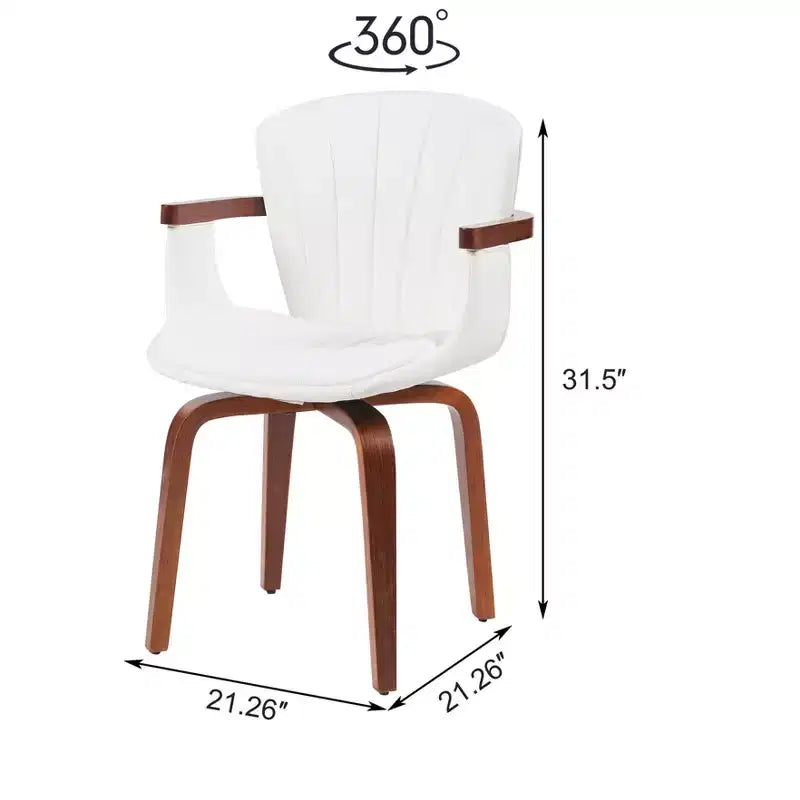 Set of 2 Swivel PU Leather Dining Chairs with Curved Wood Frame and Armrest