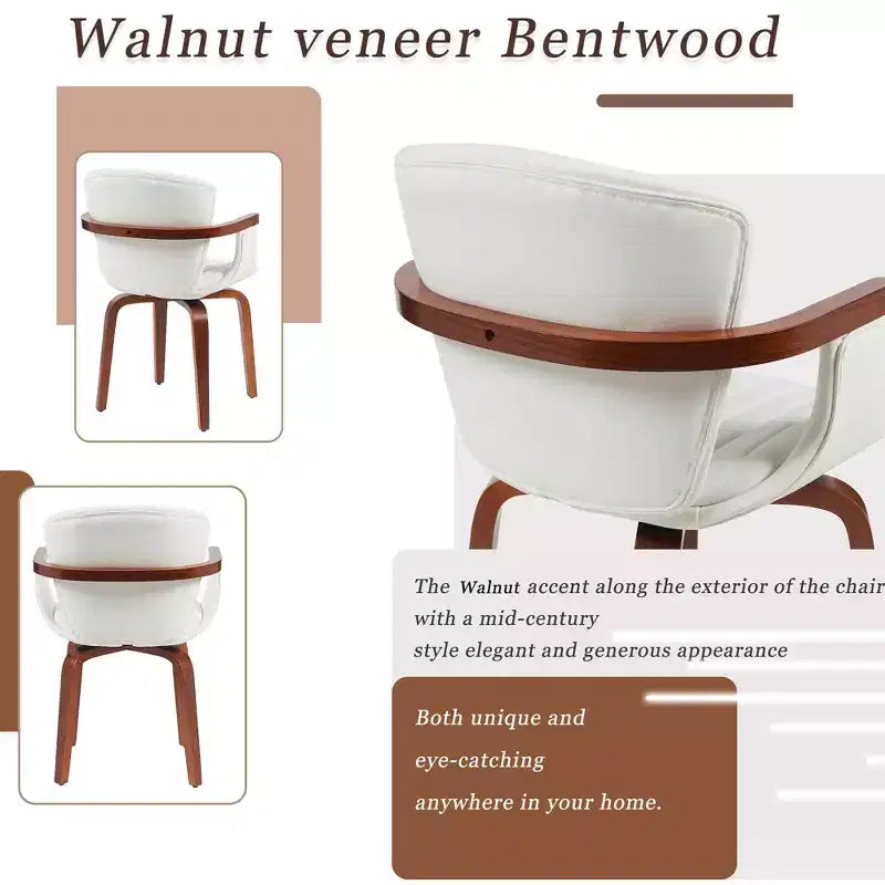 Set of 2 Swivel PU Leather Dining Chairs with Curved Wood Frame and Armrest