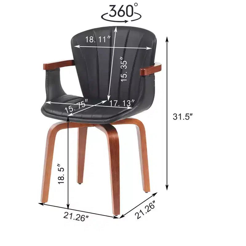 Set of 2 Swivel PU Leather Dining Chairs with Curved Wood Frame and Armrest