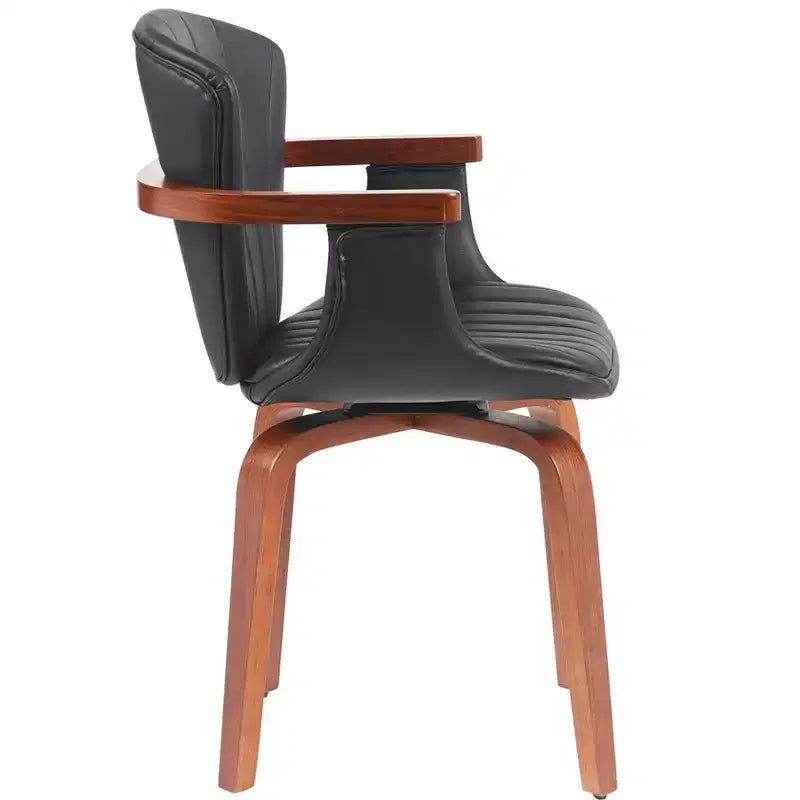 Set of 2 Swivel PU Leather Dining Chairs with Curved Wood Frame and Armrest