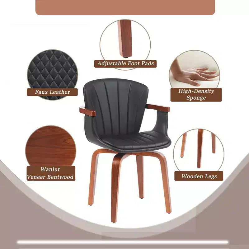 Set of 2 Swivel PU Leather Dining Chairs with Curved Wood Frame and Armrest