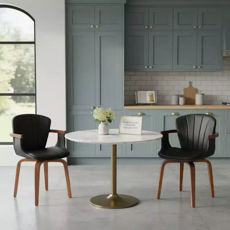 Homy Casa Set of 2 Swivel PU Leather Dining Chairs with Curved Wood Frame and Armrest