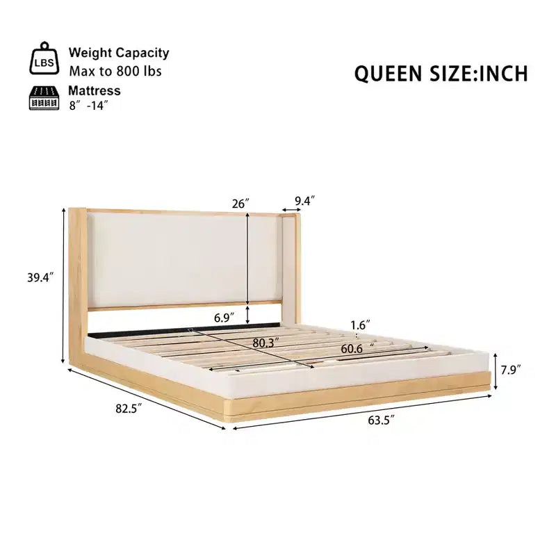 Mid-Century Modern Chenille Upholstered Platform Bed