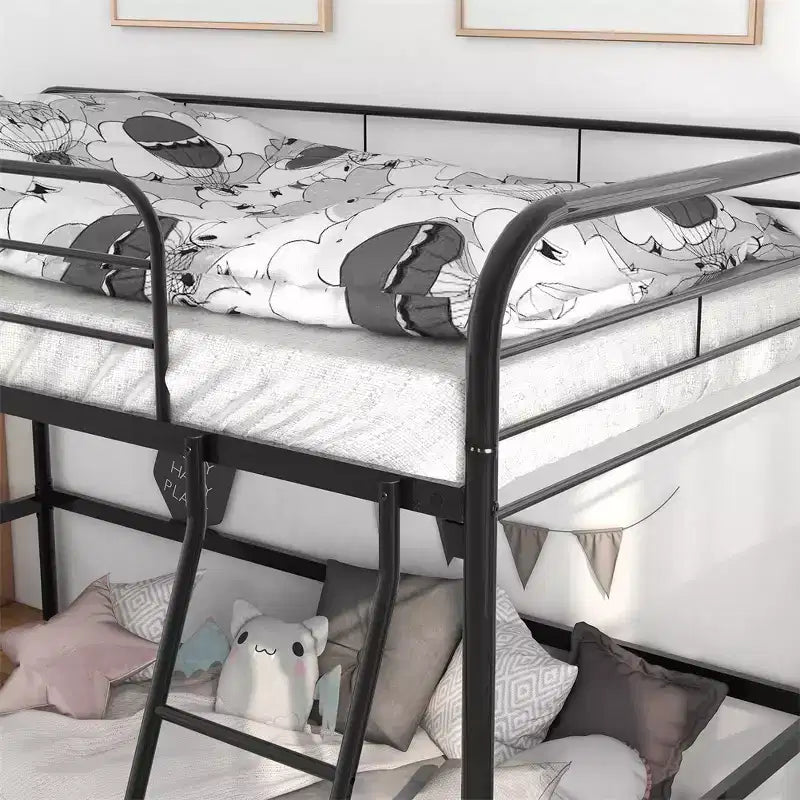 Twin Loft Bed Frame, Sturdy Metal Construction with Strong Slats, 4-Sided Guardrails, Side Ladder, Easy Assembly, No Box Spring Required