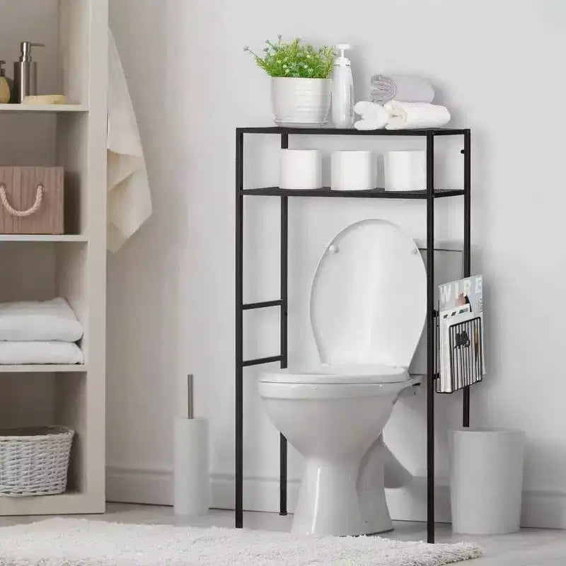 2 - Tier Over Toilet Storage Space Saver Metal Bathroom Shelves Freestanding Above Over Toilet Storage Shelf with 1 Magazine