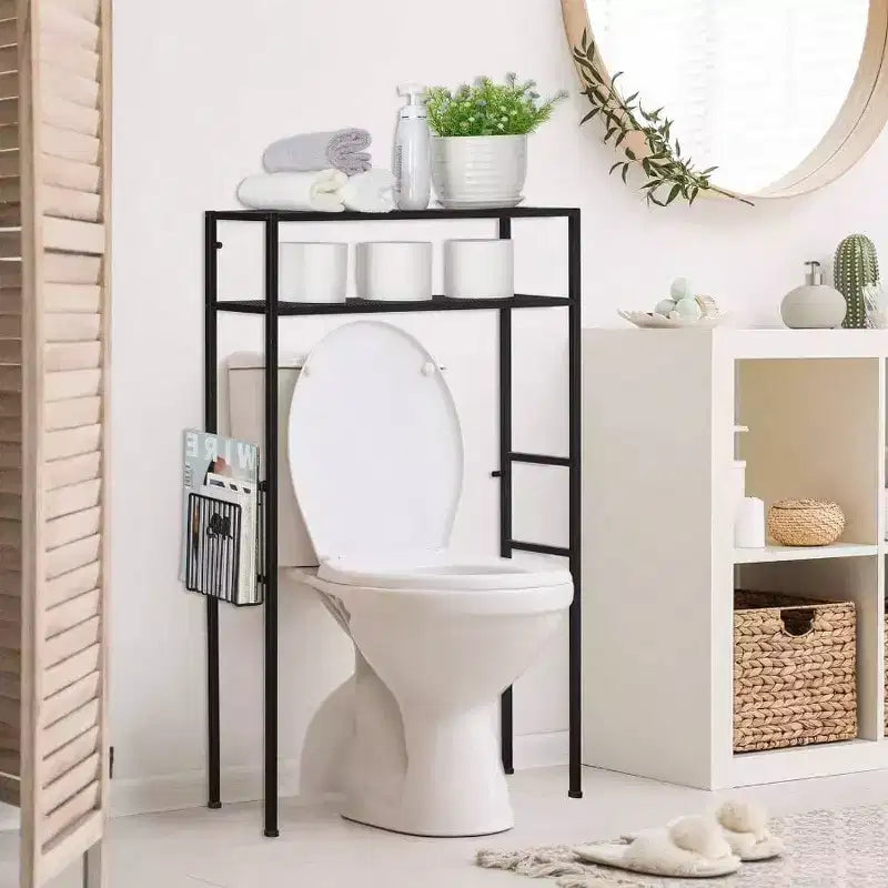 2 étagères de rangement à poser au-dessus des toilettes, étagère de salle de bain en métal, étagère de rangement autoportante au-dessus des toilettes avec 1 porte-revues