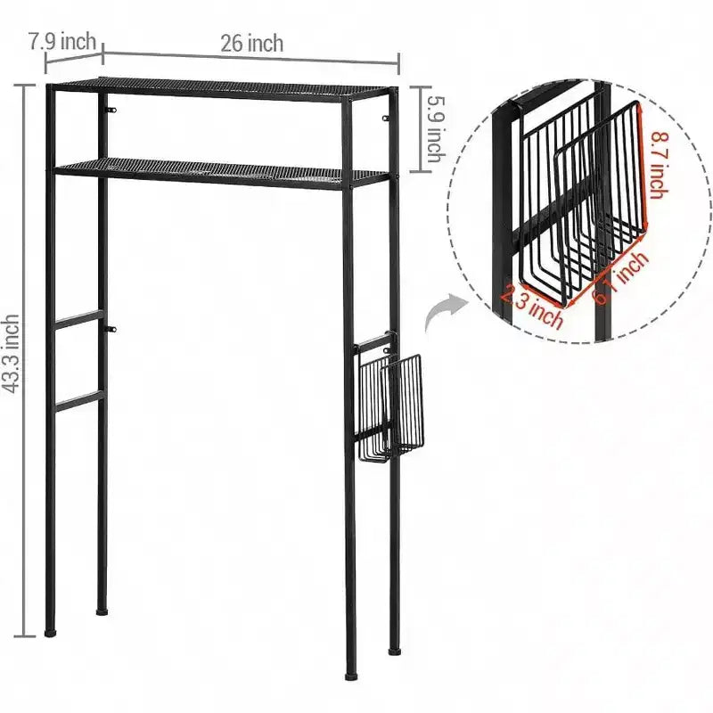 2 - Tier Over Toilet Storage Space Saver Metal Bathroom Shelves Freestanding Above Over Toilet Storage Shelf with 1 Magazine