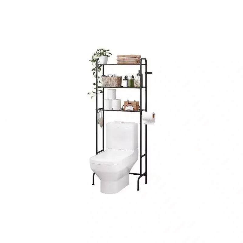 Over Toilet Storage 3 Tier Heavy Duty Metal Bathroom Organizer Freestanding Space Saver with Wide Shelves Towels Toilet Paper Black