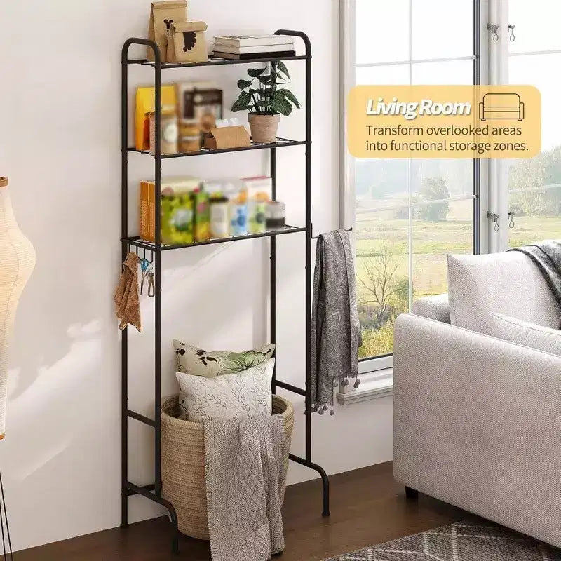Over Toilet Storage 3 Tier Heavy Duty Metal Bathroom Organizer Freestanding Space Saver with Wide Shelves Towels Toilet Paper Black