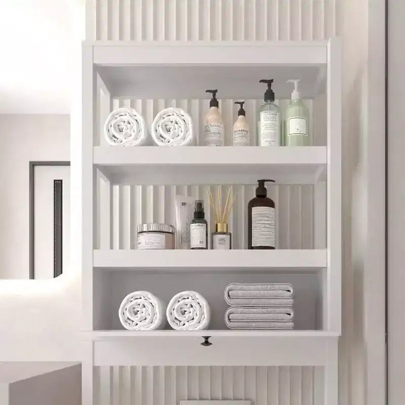 Over Toilet Storage Cabinet 3 Tier Bathroom Organizer with Rattan Door Wooden Space Saver Restroom Bathroom Laundry