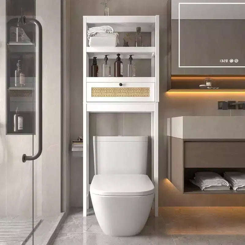 Over Toilet Storage Cabinet 3 Tier Bathroom Organizer with Rattan Door Wooden Space Saver Restroom Bathroom Laundry