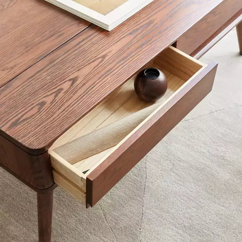 Solid Wood Study Desk, Lift-Top Coffee Table with Two Drawers and Hidden Compartment