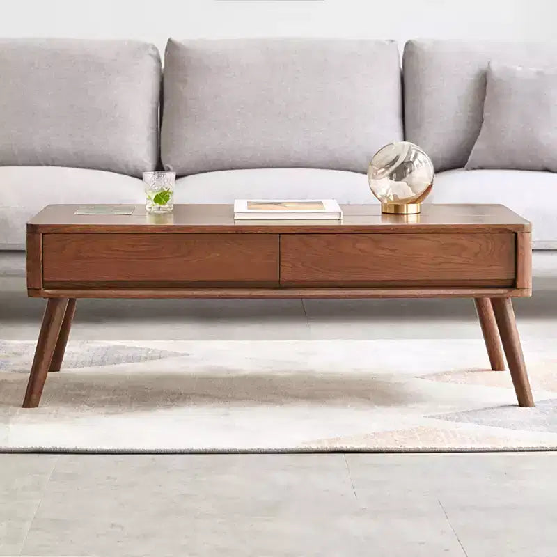 Solid Wood Study Desk, Lift-Top Coffee Table with Two Drawers and Hidden Compartment