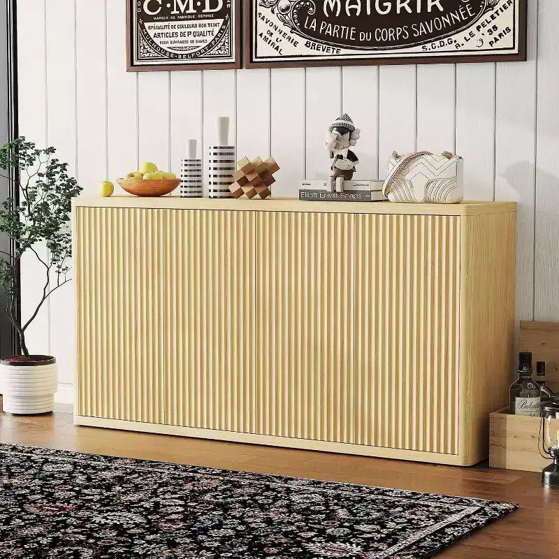 66.3in Large Sideboard Buffet Cabinet, Kitchen Modern Fluted Cupboard,Coffee Bar Console Storage Cabinet with Adjustable Shelves for Living Room