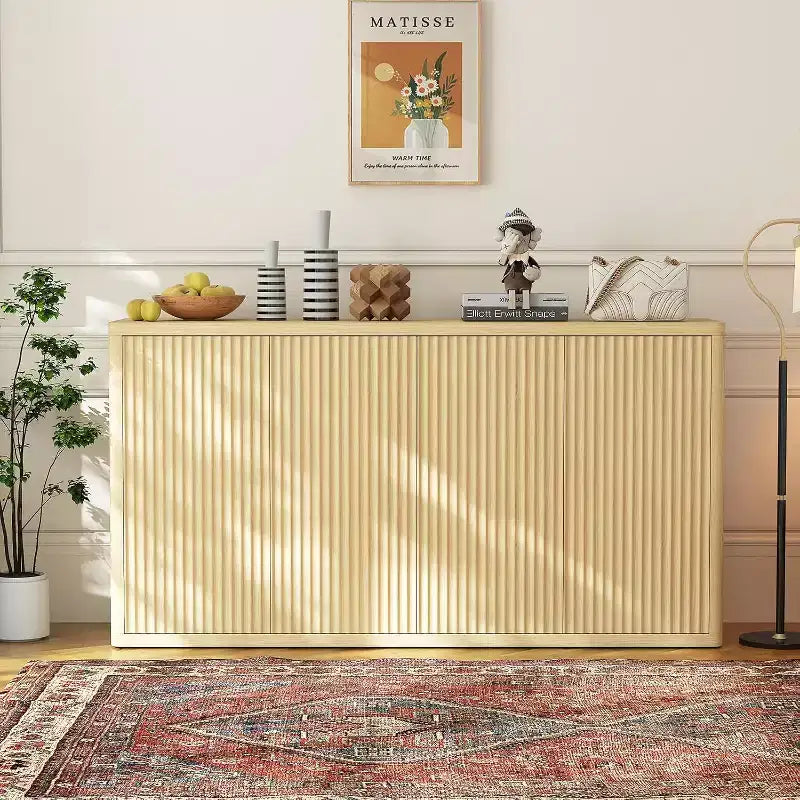 Buffet-Bahut Grande Taille 168 cm, Armoire de Rangement Cuisine Moderne à Cannelures, Meuble Console Bar à Café avec Étagères Réglables pour Salon