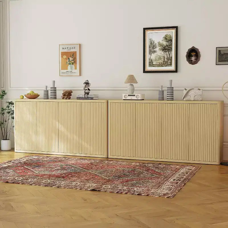 Buffet-Bahut Grande Taille 168 cm, Armoire de Rangement Cuisine Moderne à Cannelures, Meuble Console Bar à Café avec Étagères Réglables pour Salon