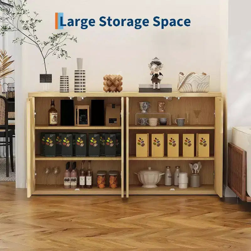 66.3in Large Sideboard Buffet Cabinet, Kitchen Modern Fluted Cupboard,Coffee Bar Console Storage Cabinet with Adjustable Shelves for Living Room