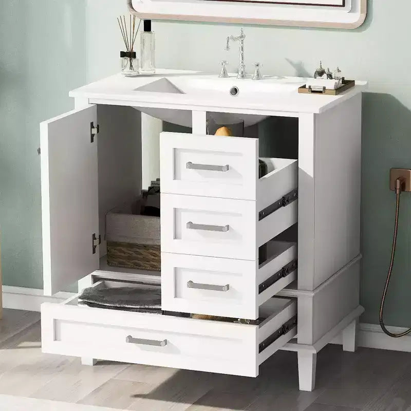 30 Bathroom Vanity With Undermount Ceramic Sink, Modern Bathroom Storage Cabinet With 3 Drawers & 1 Soft Closing Door Cabinet, Quick Assembly