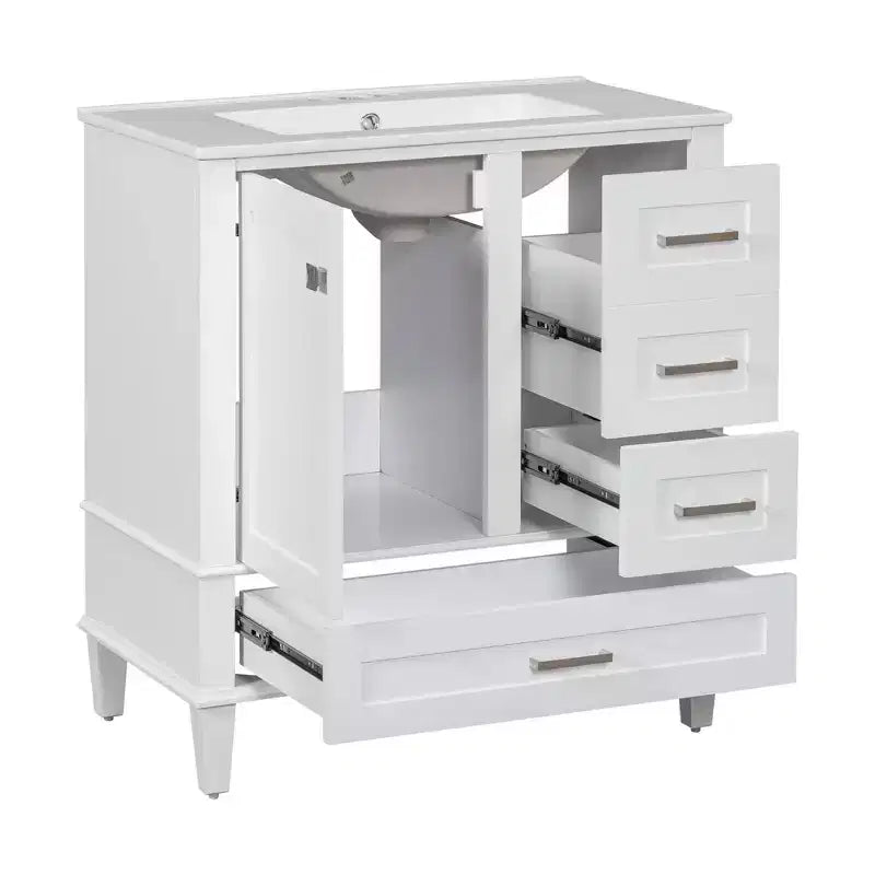 30 Bathroom Vanity With Undermount Ceramic Sink, Modern Bathroom Storage Cabinet With 3 Drawers & 1 Soft Closing Door Cabinet, Quick Assembly