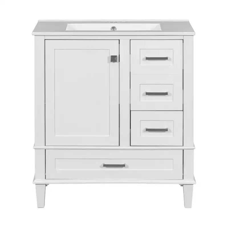 30 Bathroom Vanity With Undermount Ceramic Sink, Modern Bathroom Storage Cabinet With 3 Drawers & 1 Soft Closing Door Cabinet, Quick Assembly