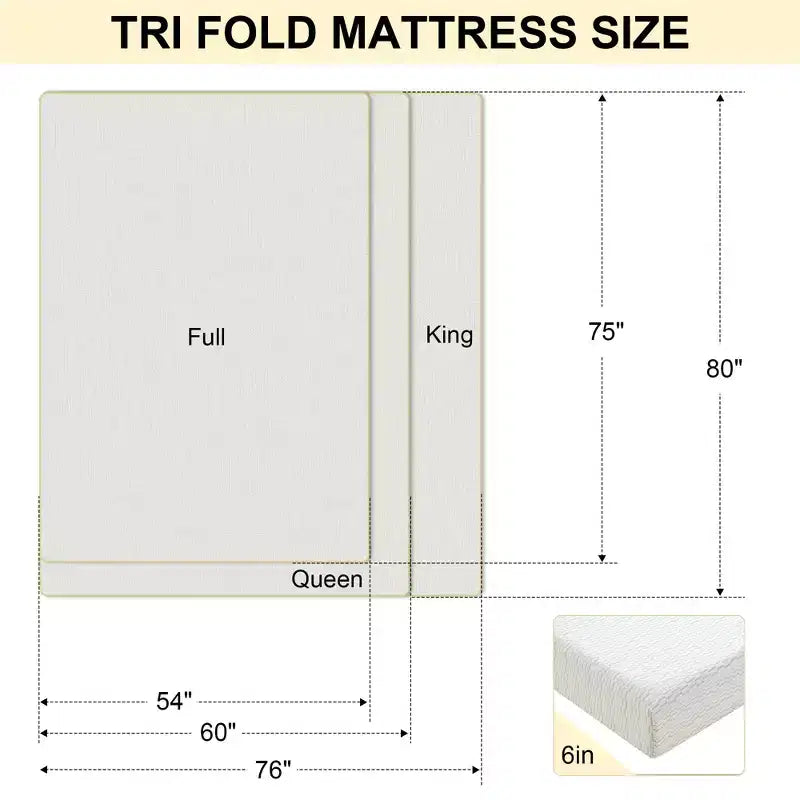 Tri-Fold Memory Foam Mattress with Washable Cover & Storage Bag, Foldable Floor Mattress for Guest Bed/Dorm/Camping/Murphy Bed