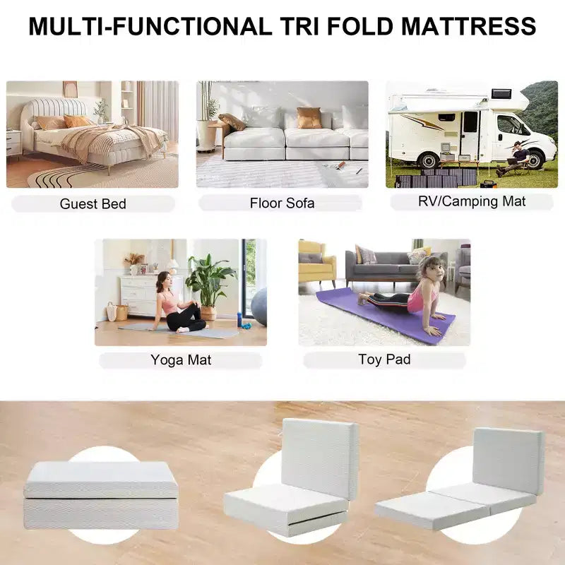 Tri-Fold Memory Foam Mattress with Washable Cover & Storage Bag, Foldable Floor Mattress for Guest Bed/Dorm/Camping/Murphy Bed