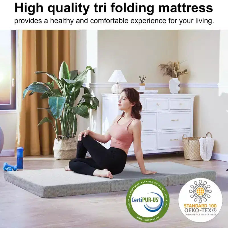 Tri-Fold Memory Foam Mattress with Washable Cover & Storage Bag, Foldable Floor Mattress for Guest Bed/Dorm/Camping/Murphy Bed