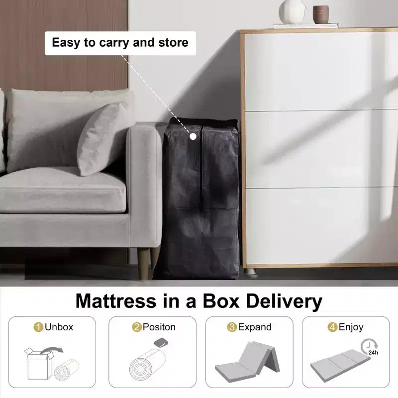 Tri-Fold Memory Foam Mattress with Washable Cover & Storage Bag, Foldable Floor Mattress for Guest Bed/Dorm/Camping/Murphy Bed