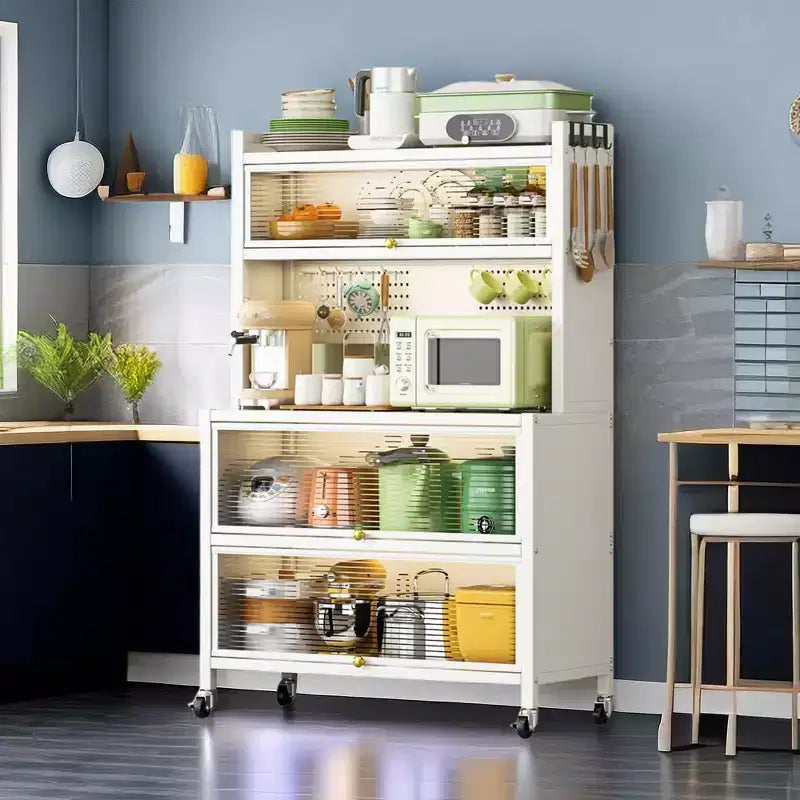 MAYEERTY Mobile Metal Storage Shelves with Doors, 250KG Load Vertical Storage & Smooth Movement