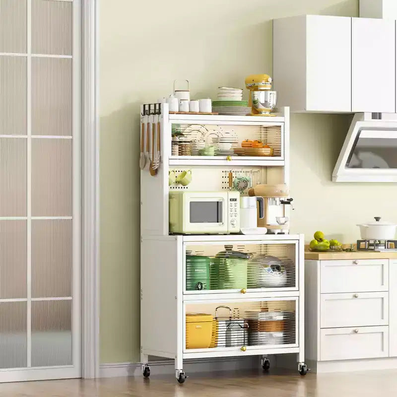 Mobile Metal Storage Shelves with Doors, 250KG Load Vertical Storage & Smooth Movement