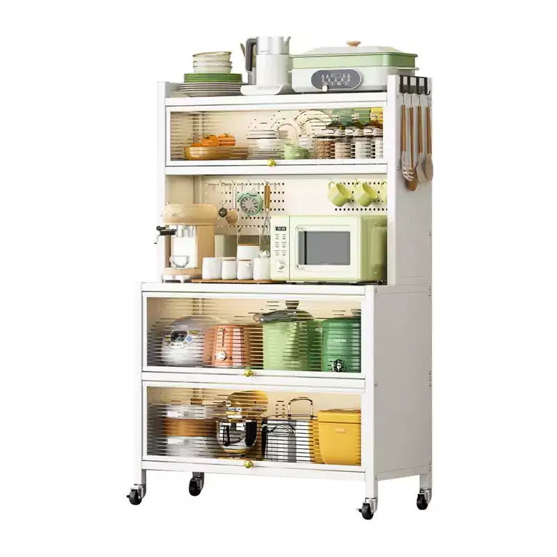 Mobile Metal Storage Shelves with Doors, 250KG Load Vertical Storage & Smooth Movement