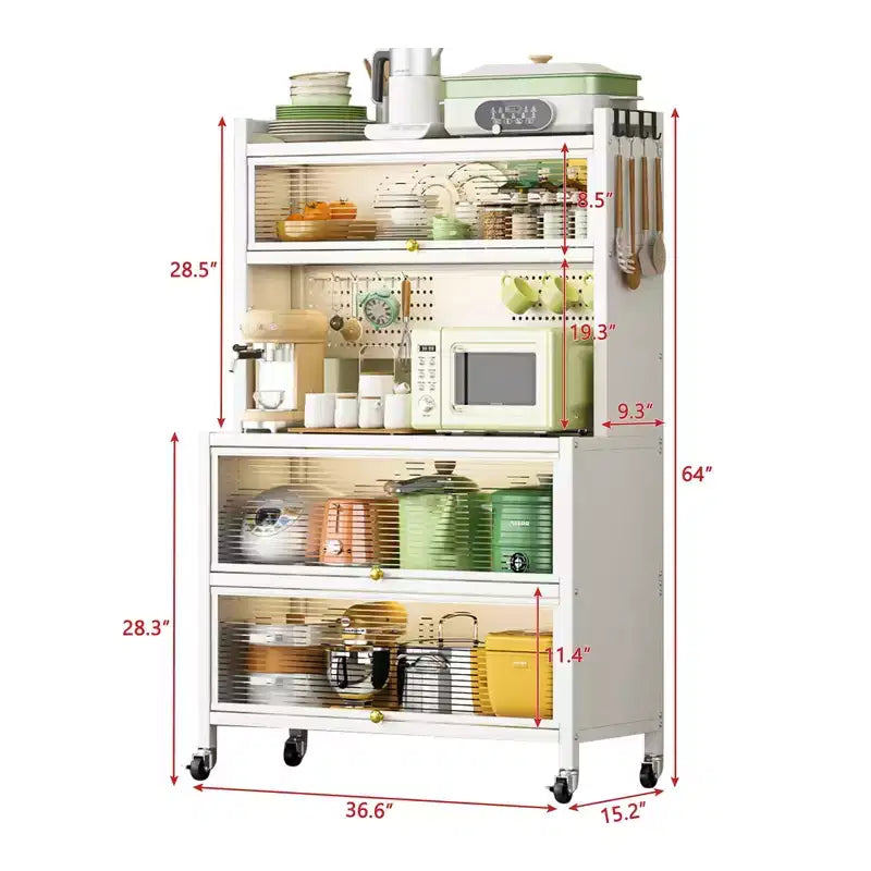 Mobile Metal Storage Shelves with Doors, 250KG Load Vertical Storage & Smooth Movement