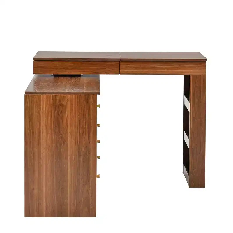 Convertible Vanity Desk with Flip-Top Mirror, 6 Drawers, 9 Compartments & L-Shaped, Straight Layout