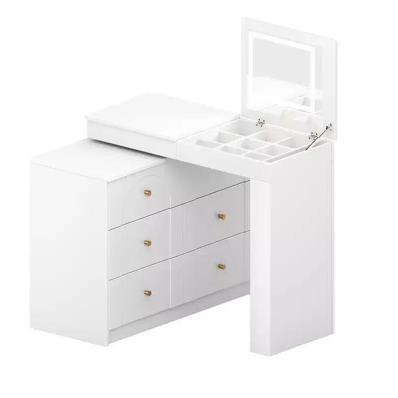 Convertible Vanity Desk with Flip-Top Mirror, 6 Drawers, 9 Compartments & L-Shaped, Straight Layout