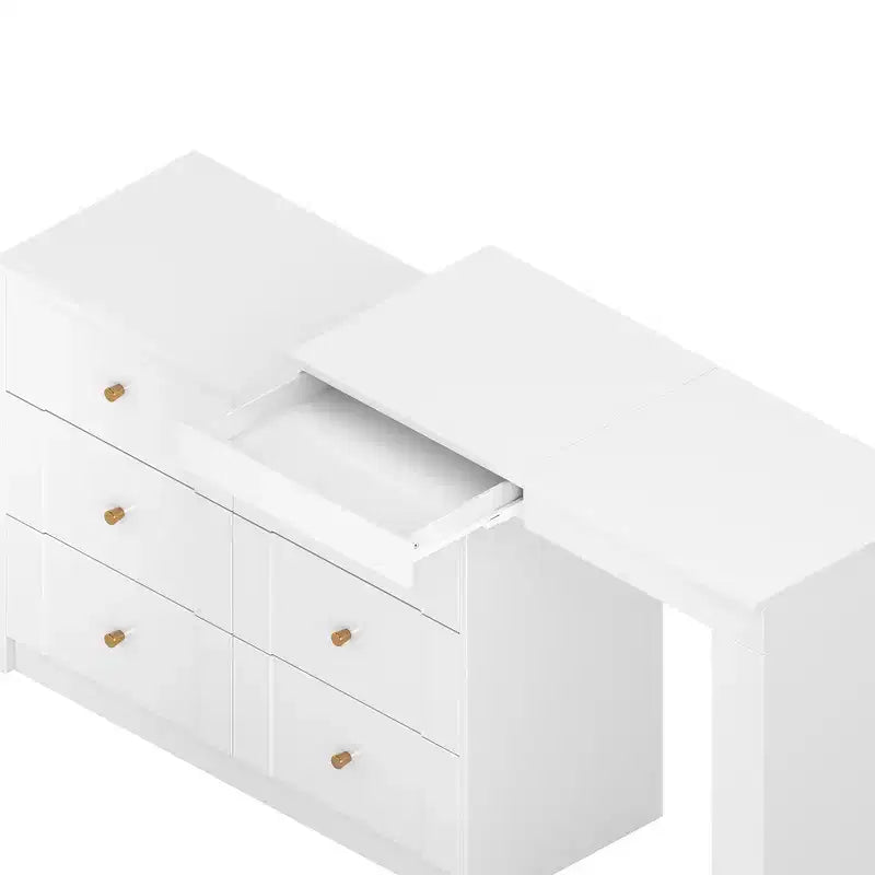 Convertible Vanity Desk with Flip-Top Mirror, 6 Drawers, 9 Compartments & L-Shaped, Straight Layout